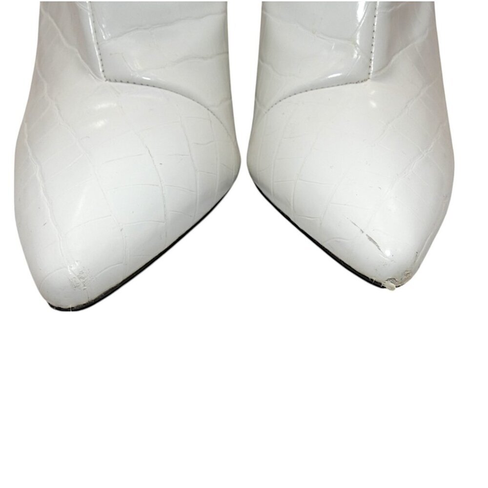 White Croc Embossed Ankle Boots Pointed Toe Block Heel Size 10 - Picture 10 of 10